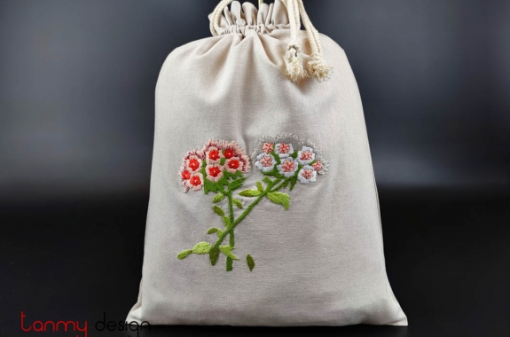 Laundry bag with hydrangea branch embroidery